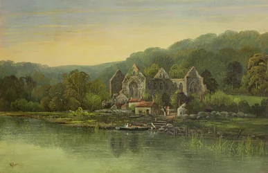 Abbazia in rovina su un fiume, c.1880